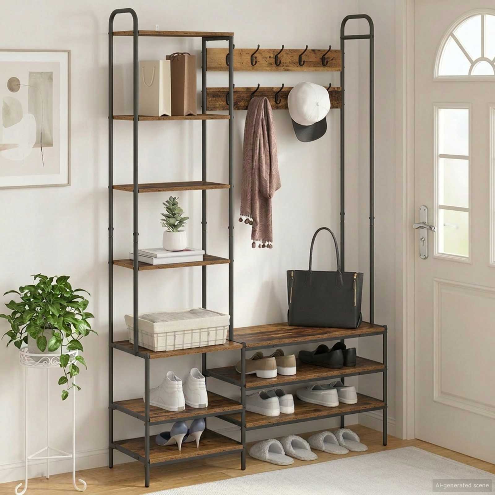 Garderobenständer mit Schuhbank Altholz 120,5 x 34 x 190 cm