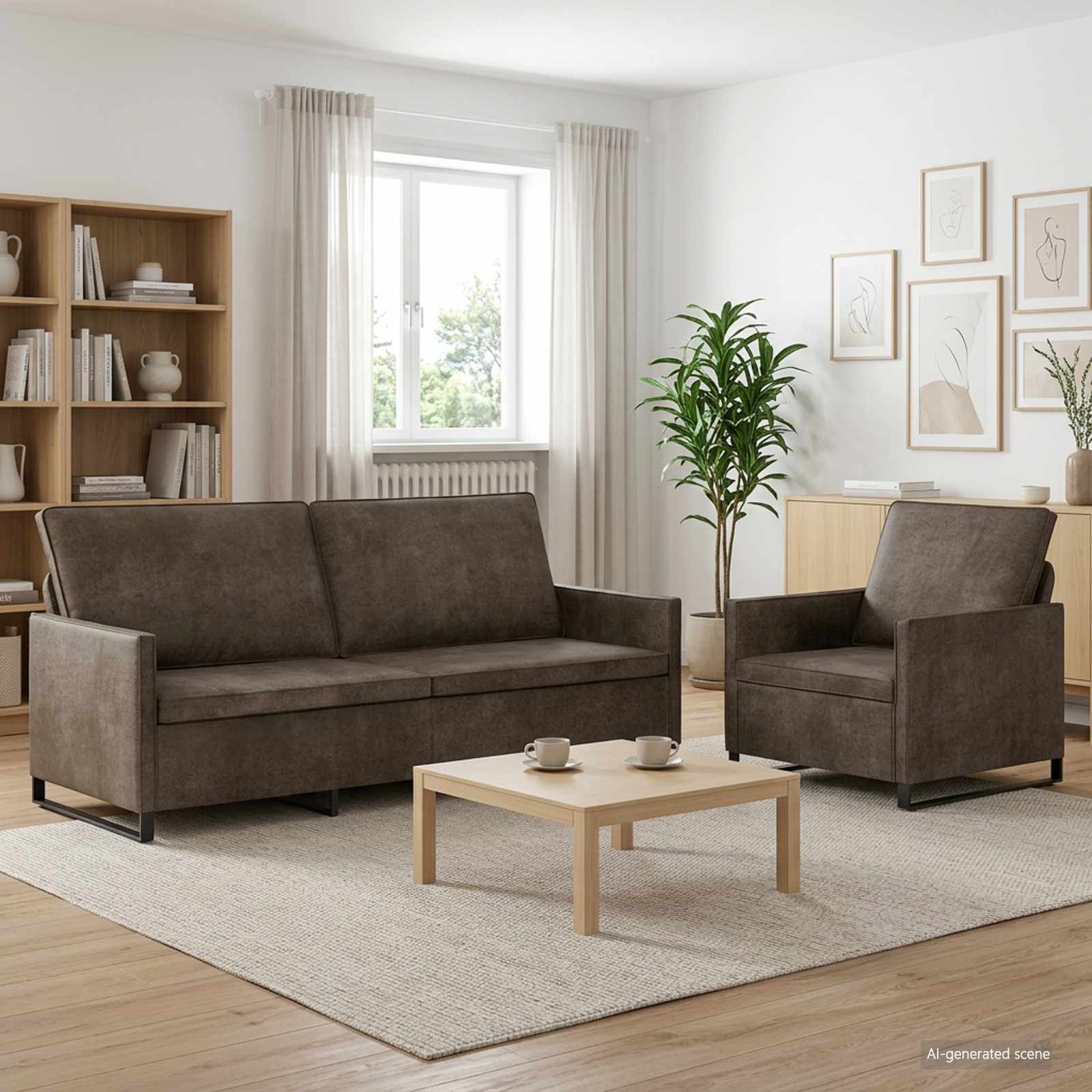 Sofa-Set 2 stk. Dunkelgrau Kunstwildleder