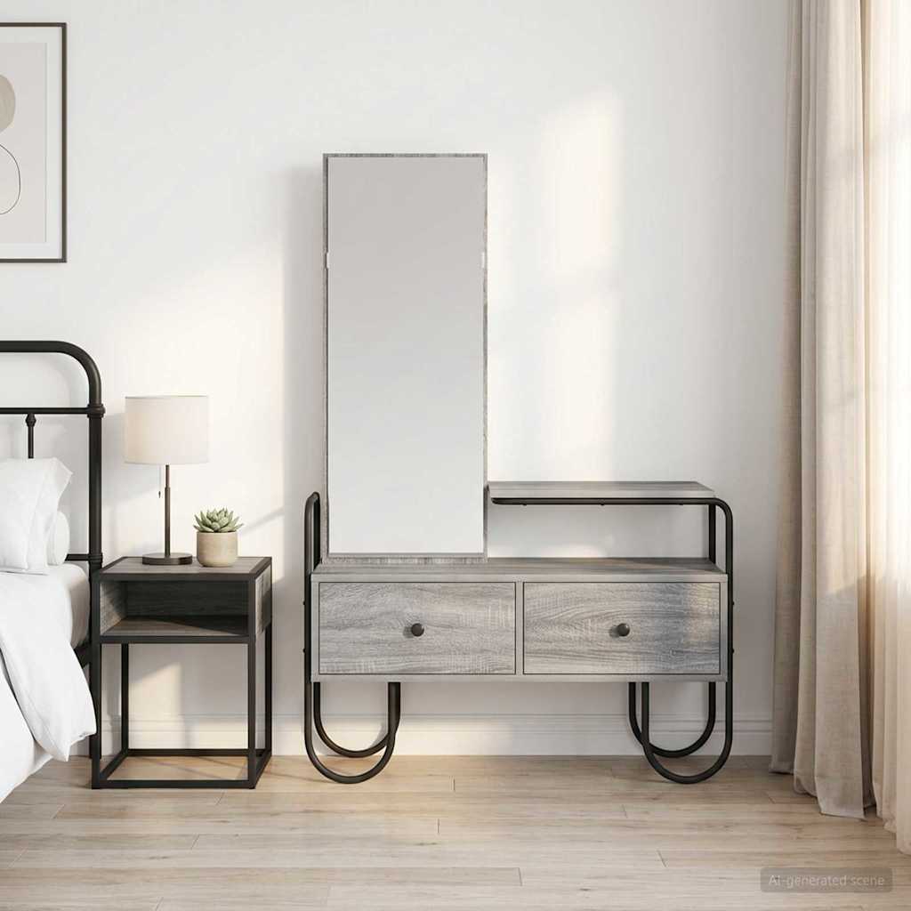 Schminktisch mit Schubladen mit Regal Grau Sonoma Holzwerkstoff