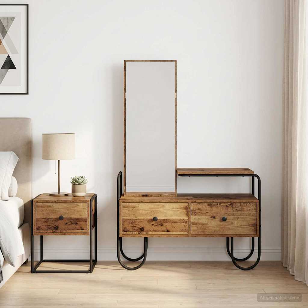 Schminktisch mit Schubladen mit Regal Altholz Holzwerkstoff