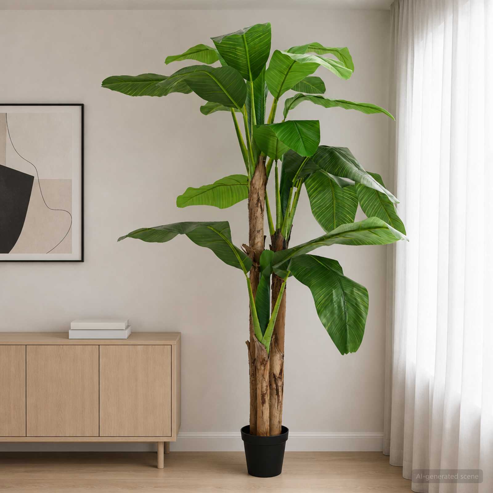 Künstlicher Bananenbaum Grün 125 x 25 x 250 cm Stoff und Bambus