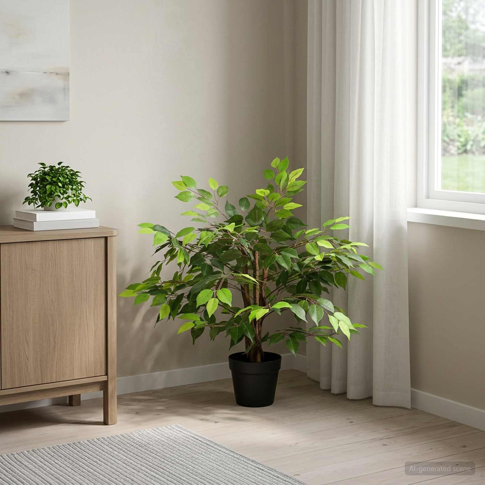 Künstliche Ficus-Pflanze Grün 73 x 16 x 60 cm Stoff und Holz