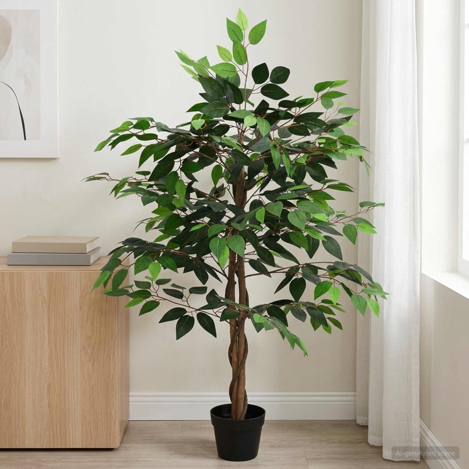 Künstliche Ficus-Pflanze Grün 90 x 16 x 110 cm Stoff und Holz