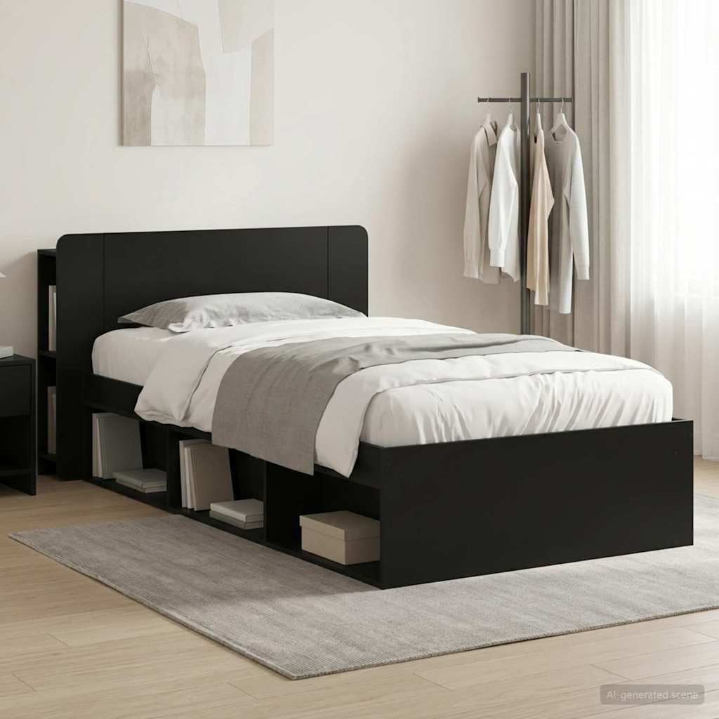 Bettgestell mit Stauraum Schwarz 75 x 190 cm Holzwerkstoff