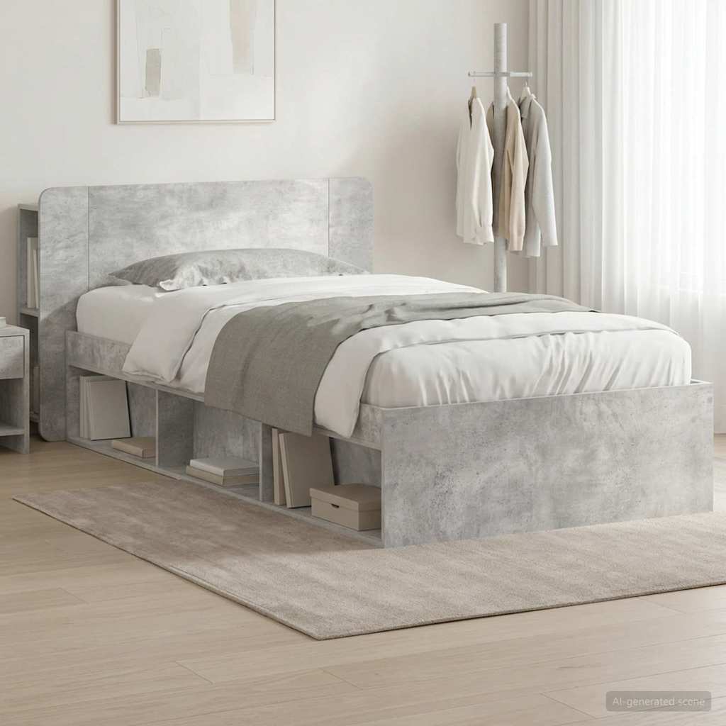 Bettgestell mit Stauraum Betongrau 75 x 190 cm Holzwerkstoff
