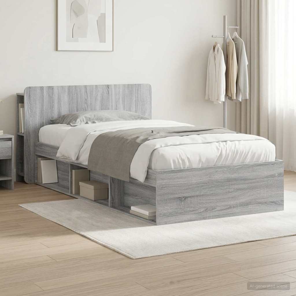 Bettgestell mit Stauraum Grau Sonoma 75 x 190 cm Holzwerkstoff