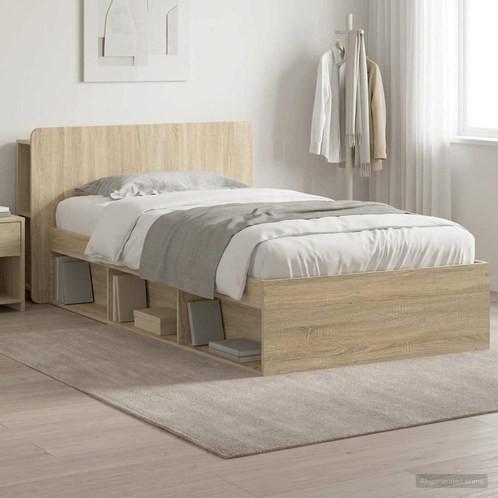 Bettgestell mit Stauraum Sonoma-Eiche 90 x 190 cm Holzwerkstoff