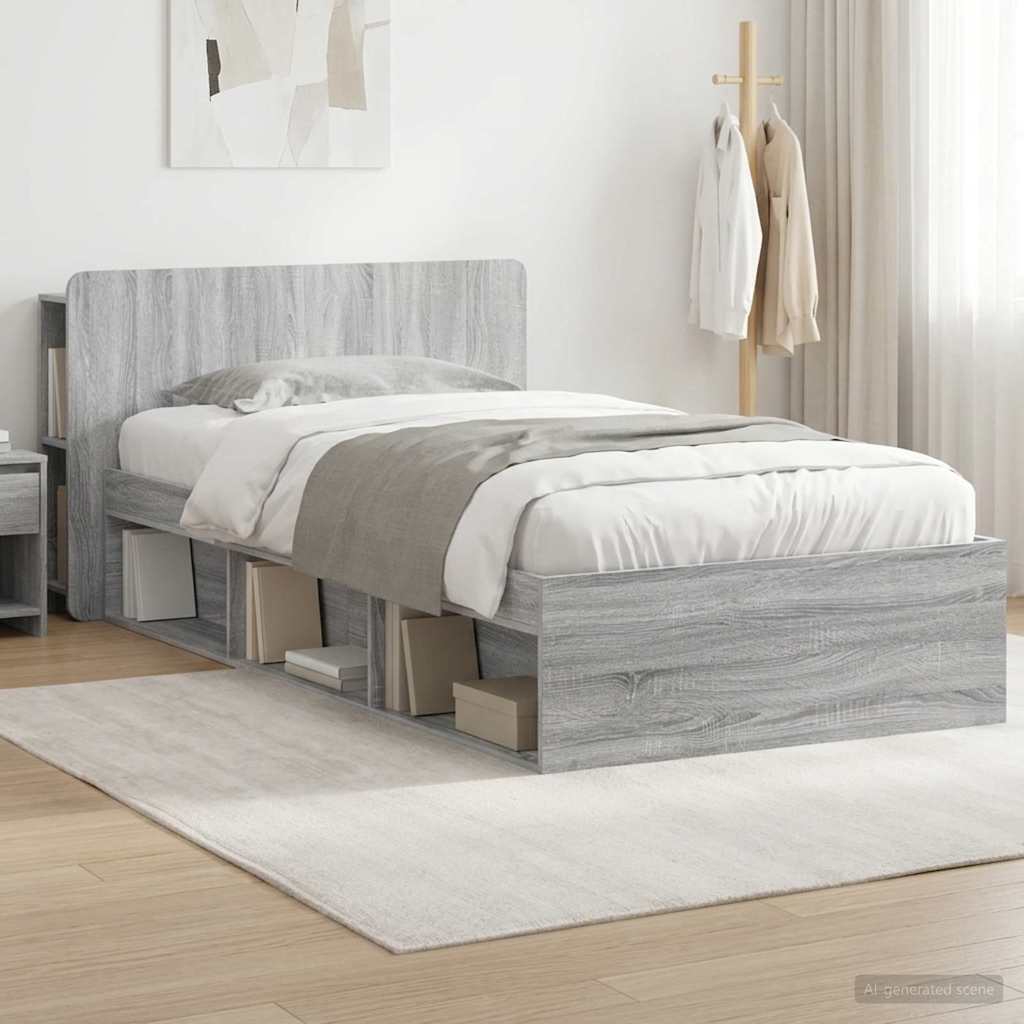 Bettgestell mit Stauraum Grau Sonoma 100 x 200 cm Holzwerkstoff