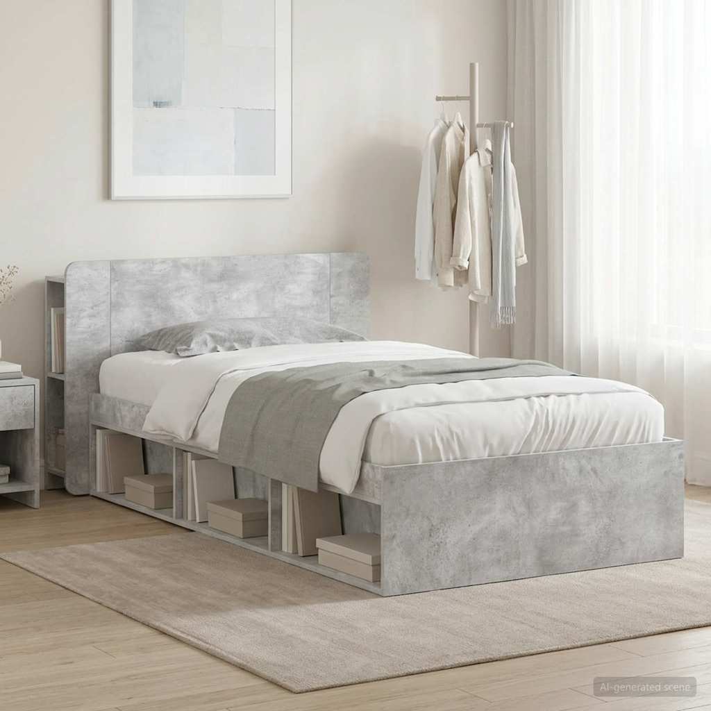 Bettgestell mit Stauraum Betongrau 90 x 200 cm Holzwerkstoff