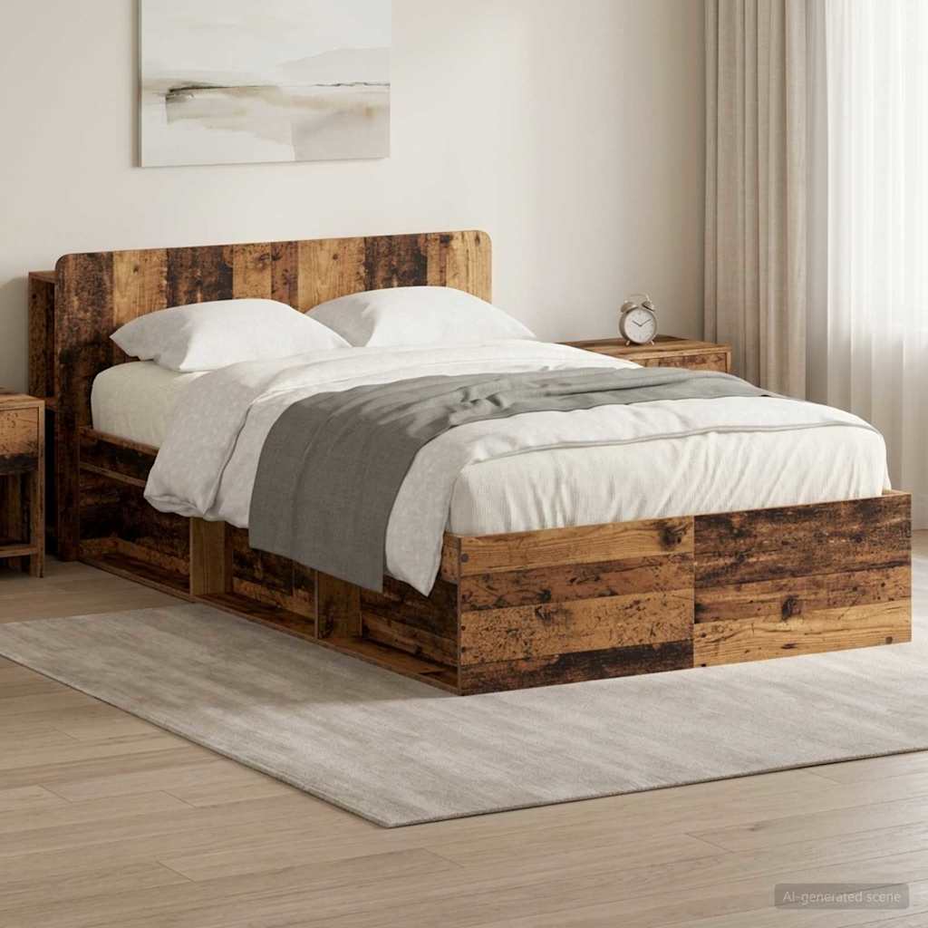 Bettgestell mit Stauraum Altholz 120 x 200 cm Holzwerkstoff