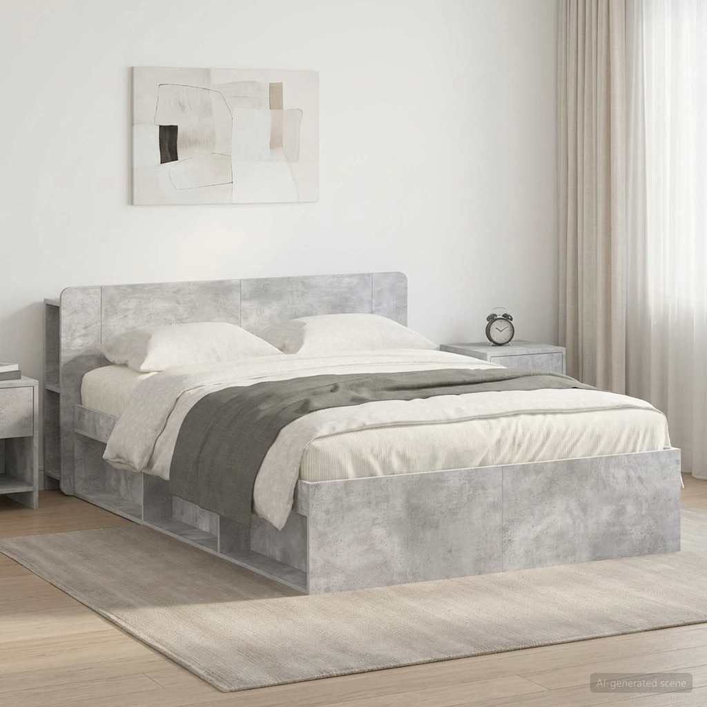 Bettgestell mit Stauraum Betongrau 140 x 190 cm Holzwerkstoff