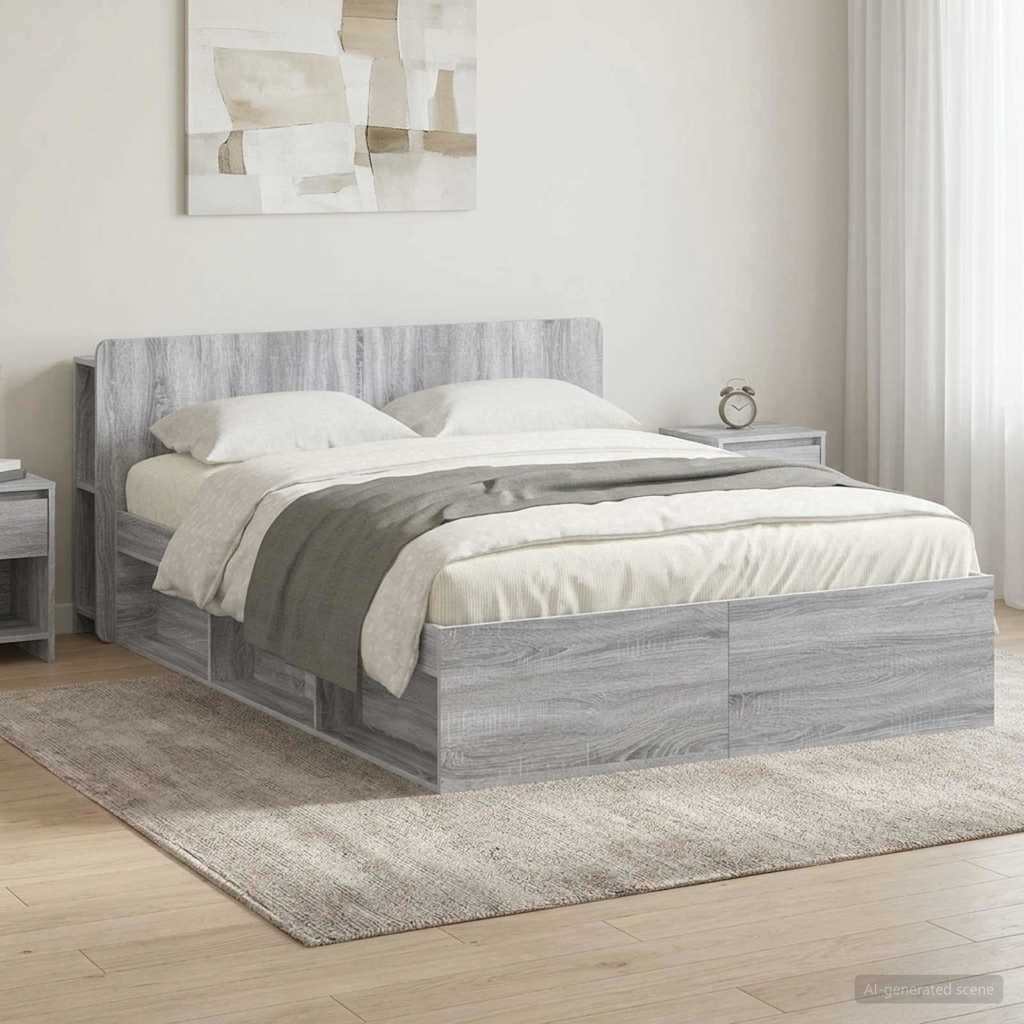Bettgestell mit Stauraum Grau Sonoma 140 x 190 cm Holzwerkstoff
