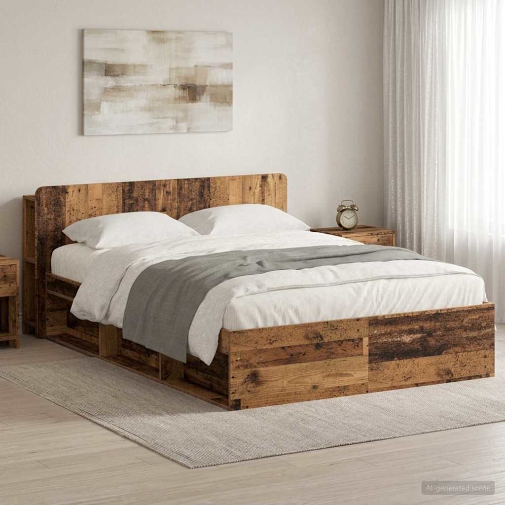Bettgestell mit Stauraum Altholz 140 x 190 cm Holzwerkstoff
