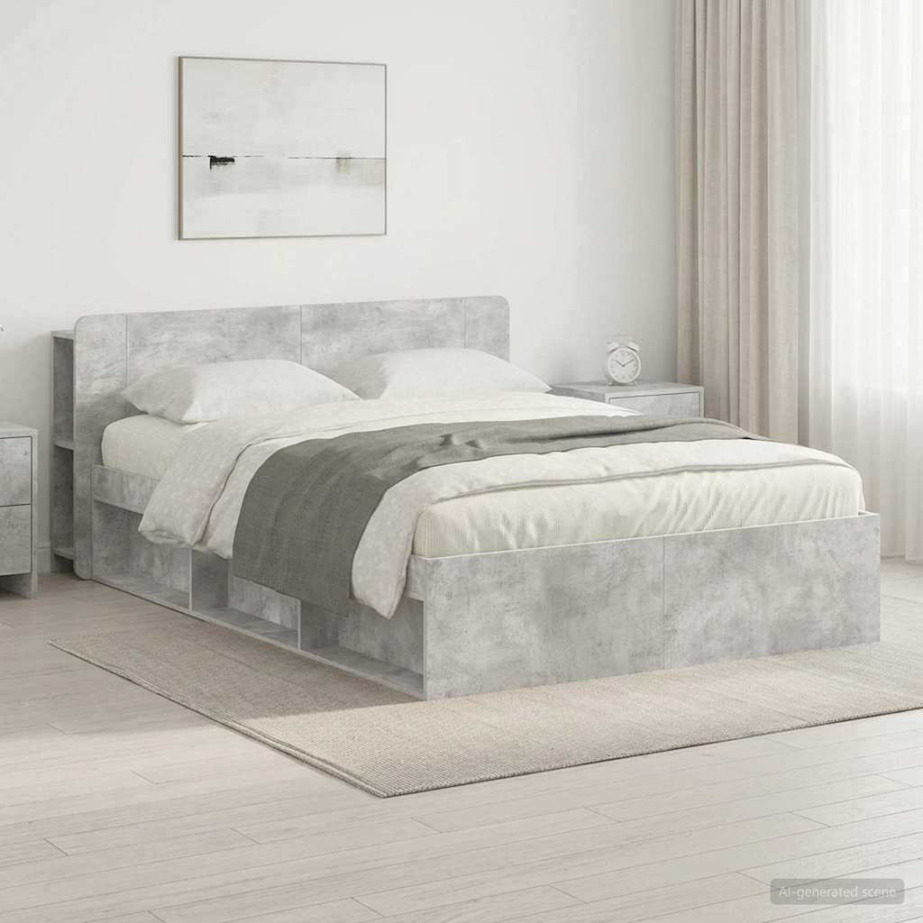 Bettgestell mit Stauraum Betongrau 140 x 200 cm Holzwerkstoff