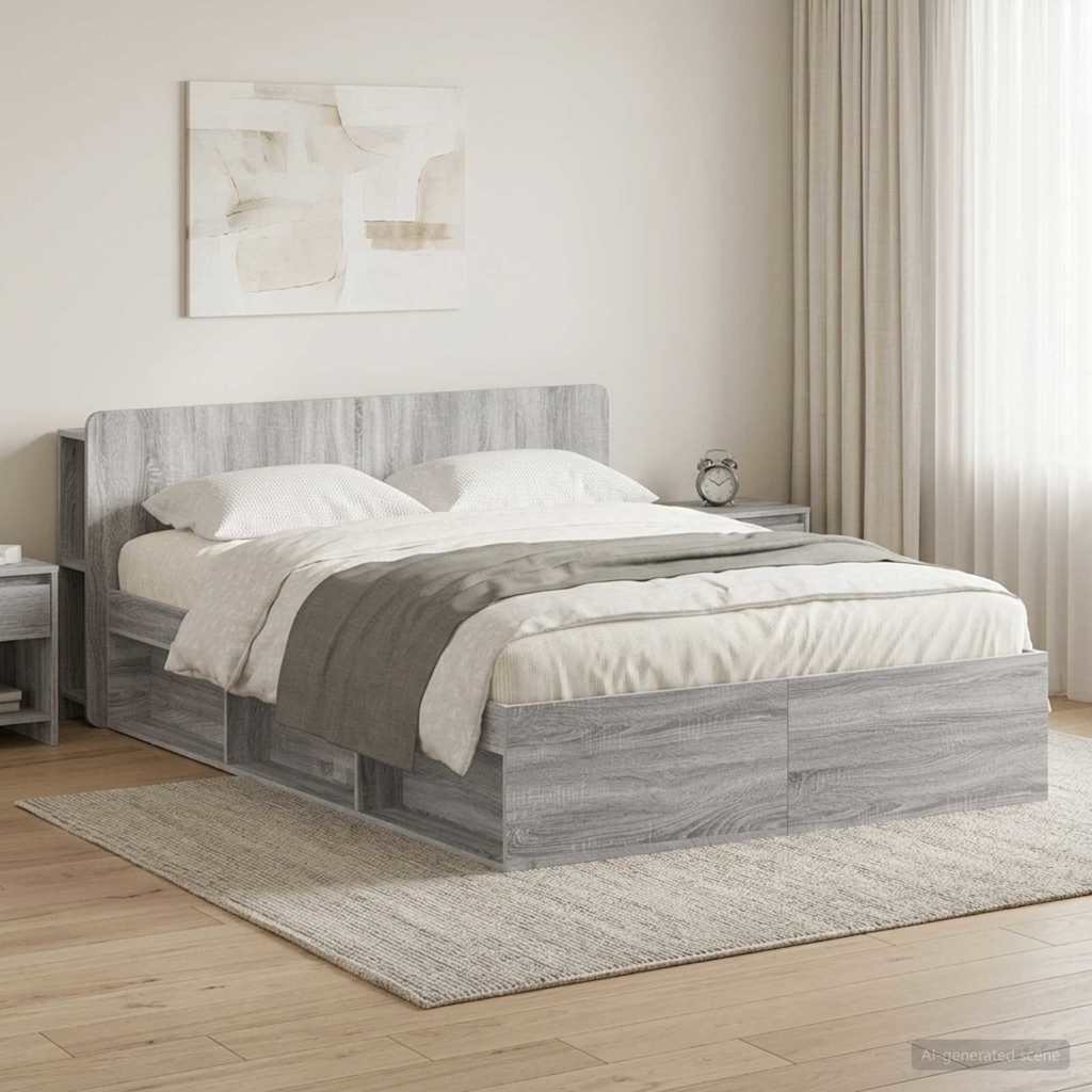 Bettgestell mit Stauraum Grau Sonoma 140 x 200 cm Holzwerkstoff