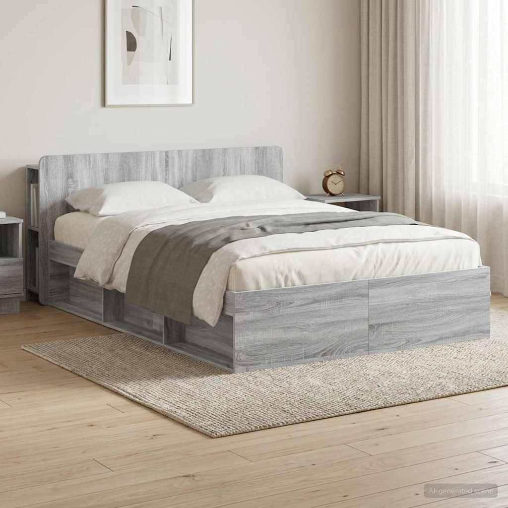 Bettgestell mit Stauraum Grau Sonoma 160 x 200 cm Holzwerkstoff