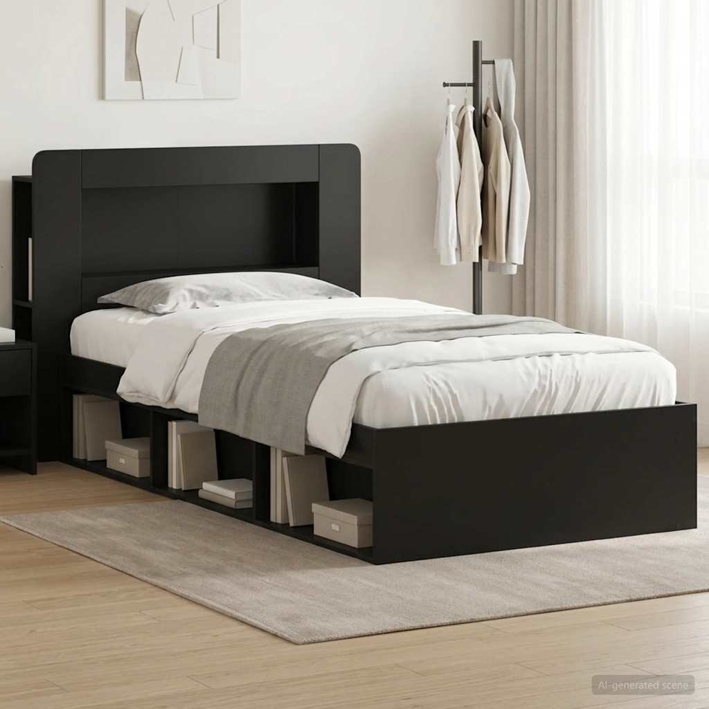 Bettgestell mit Stauraum Schwarz 75 x 190 cm Holzwerkstoff