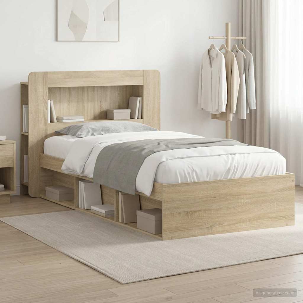 Bettgestell mit Stauraum Sonoma-Eiche 90 x 190 cm Holzwerkstoff