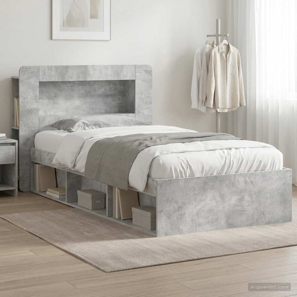 Bettgestell mit Stauraum Betongrau 100 x 200 cm Holzwerkstoff