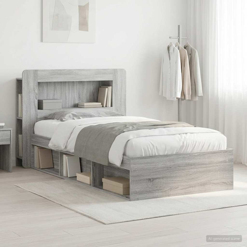 Bettgestell mit Stauraum Grau Sonoma 100 x 200 cm Holzwerkstoff