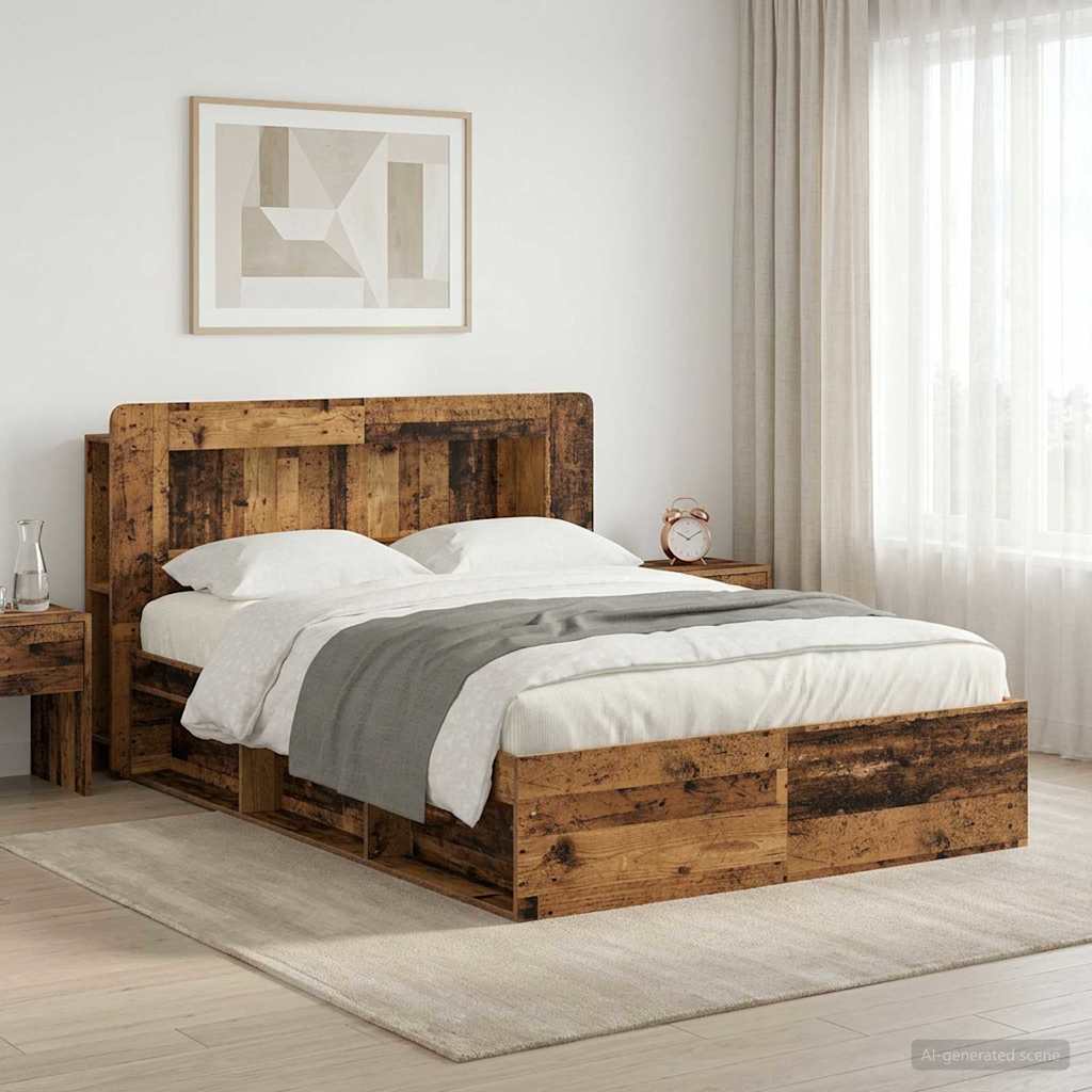 Bettgestell mit Stauraum Altholz 135 x 190 cm Holzwerkstoff