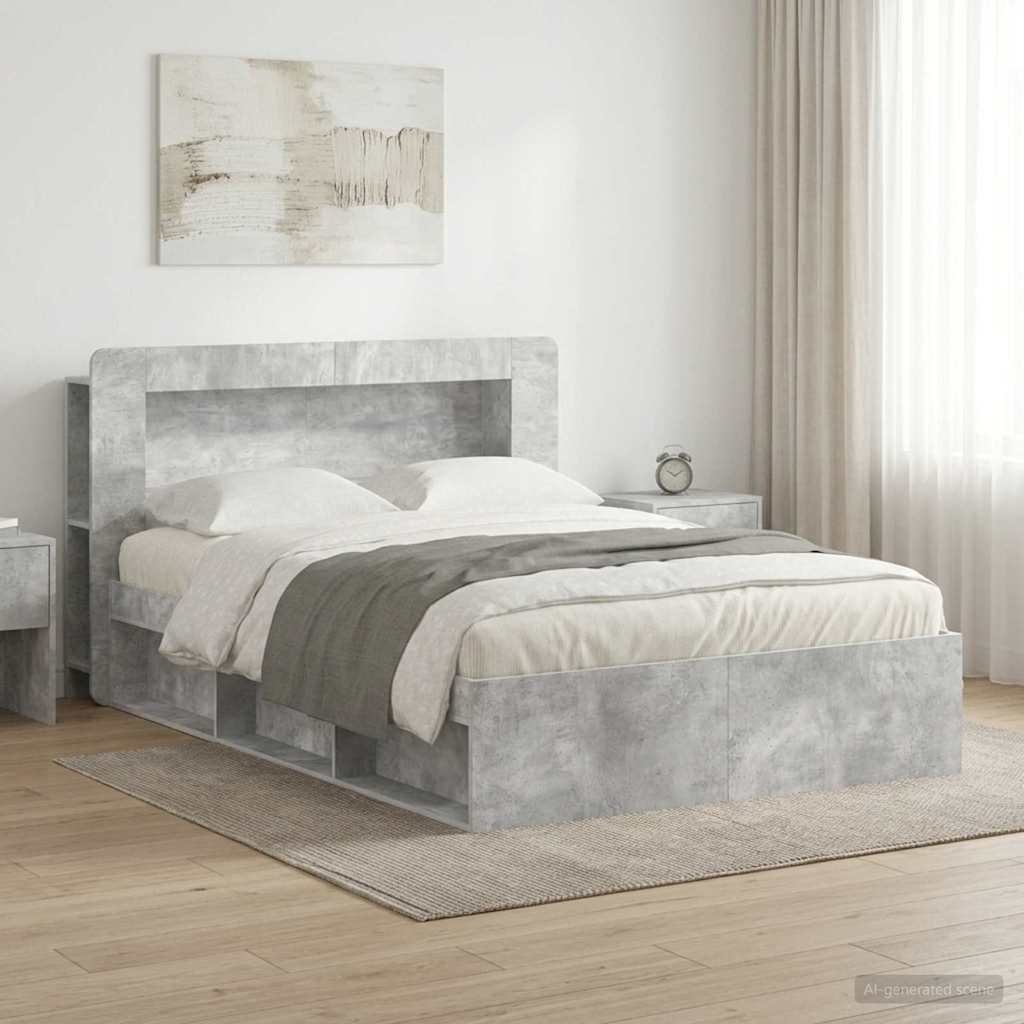 Bettgestell mit Stauraum Betongrau 140 x 190 cm Holzwerkstoff