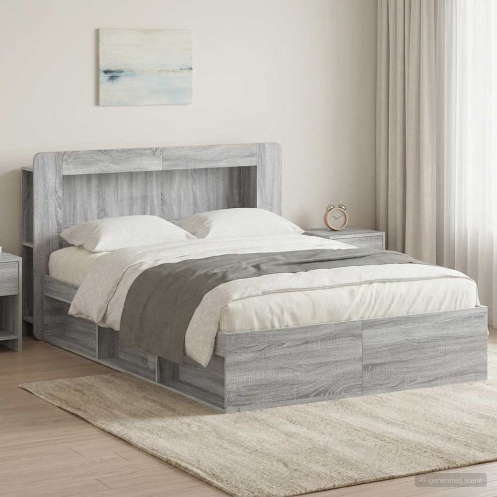 Bettgestell mit Stauraum Grau Sonoma 140 x 190 cm Holzwerkstoff