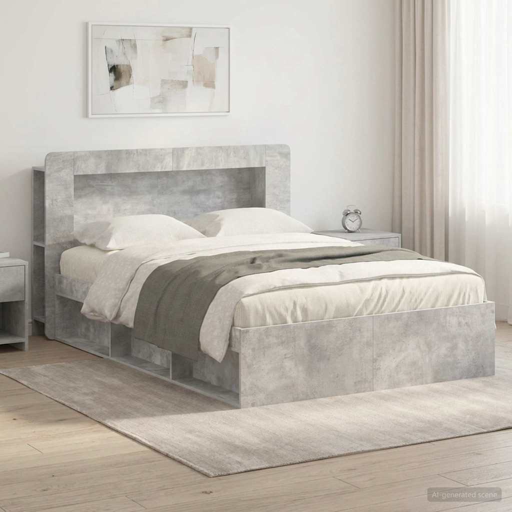 Bettgestell mit Stauraum Betongrau 140 x 200 cm Holzwerkstoff