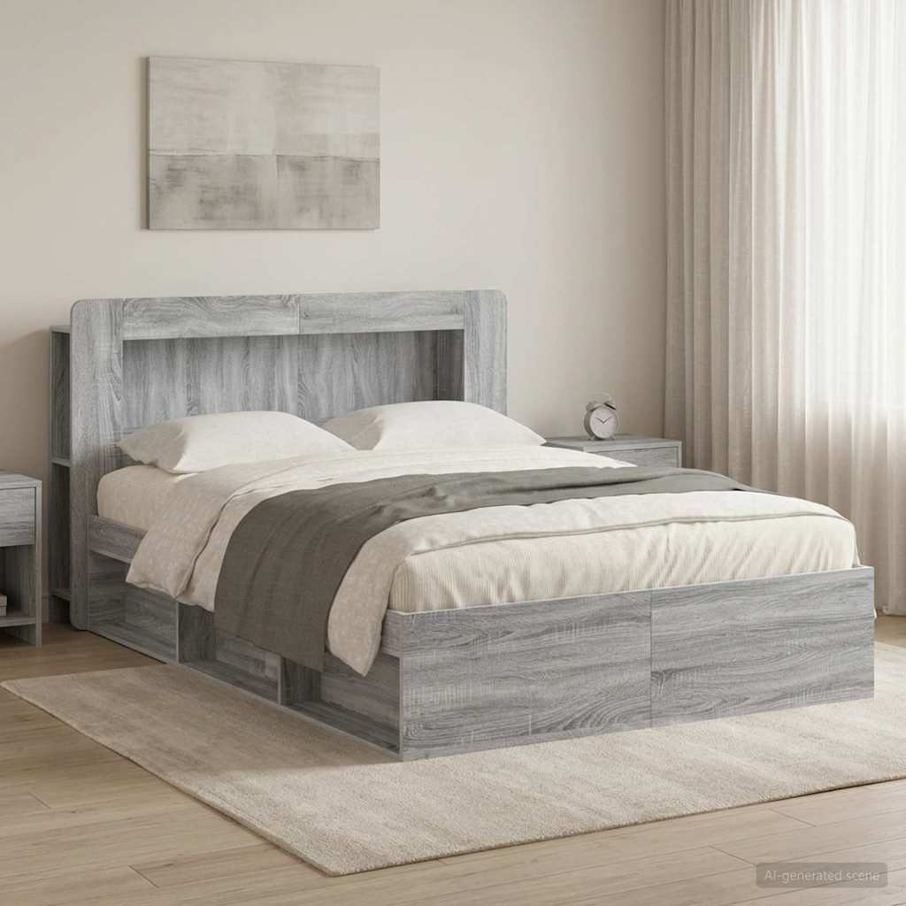 Bettgestell mit Stauraum Grau Sonoma 140 x 200 cm Holzwerkstoff