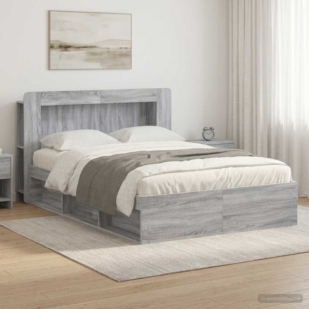 Bettgestell mit Stauraum Grau Sonoma 160 x 200 cm Holzwerkstoff