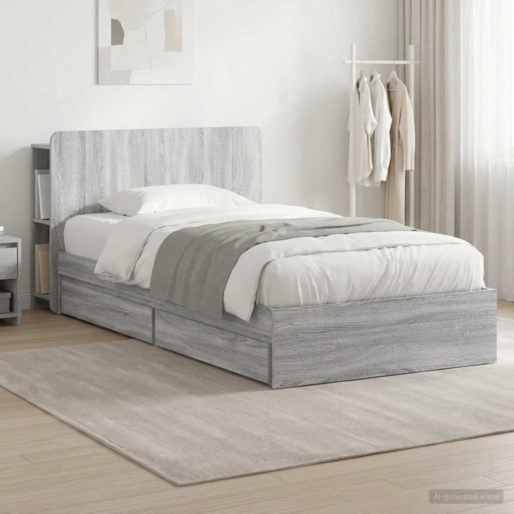 Bettgestell mit Stauraum Grau Sonoma 75 x 190 cm Holzwerkstoff