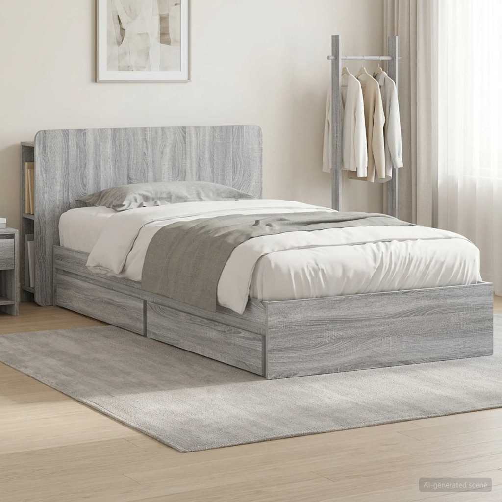 Bettgestell mit Stauraum Grau Sonoma 90 x 190 cm Holzwerkstoff