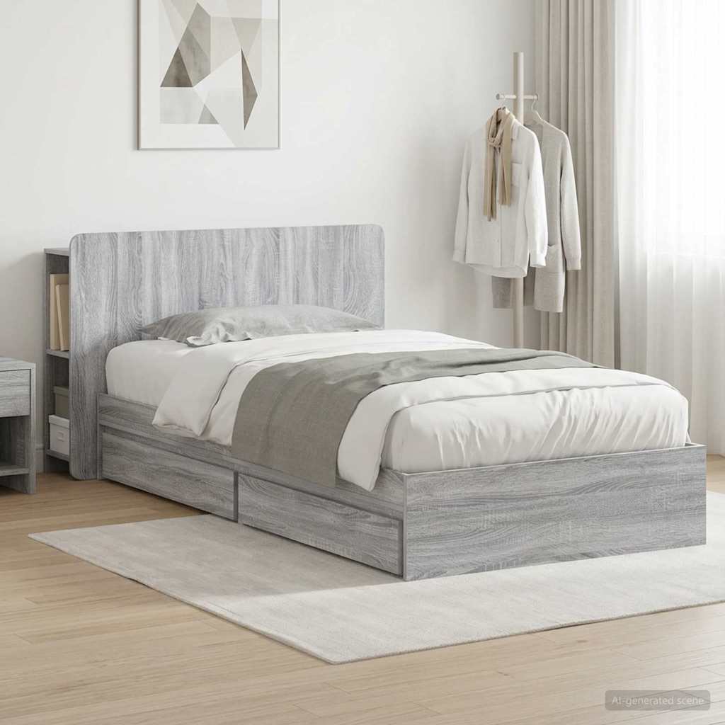 Bettgestell mit Stauraum Grau Sonoma 100 x 200 cm Holzwerkstoff