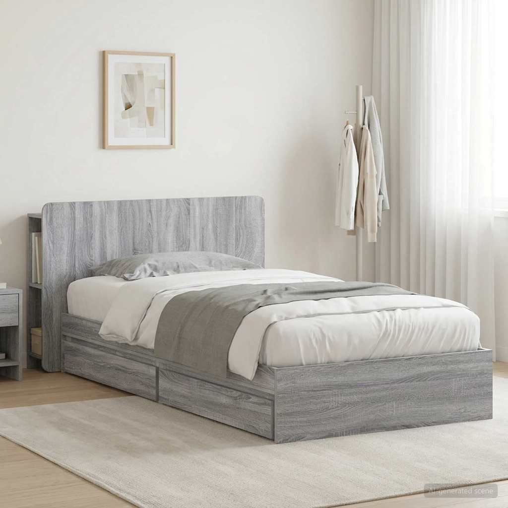 Bettgestell mit Stauraum Grau Sonoma 90 x 200 cm Holzwerkstoff