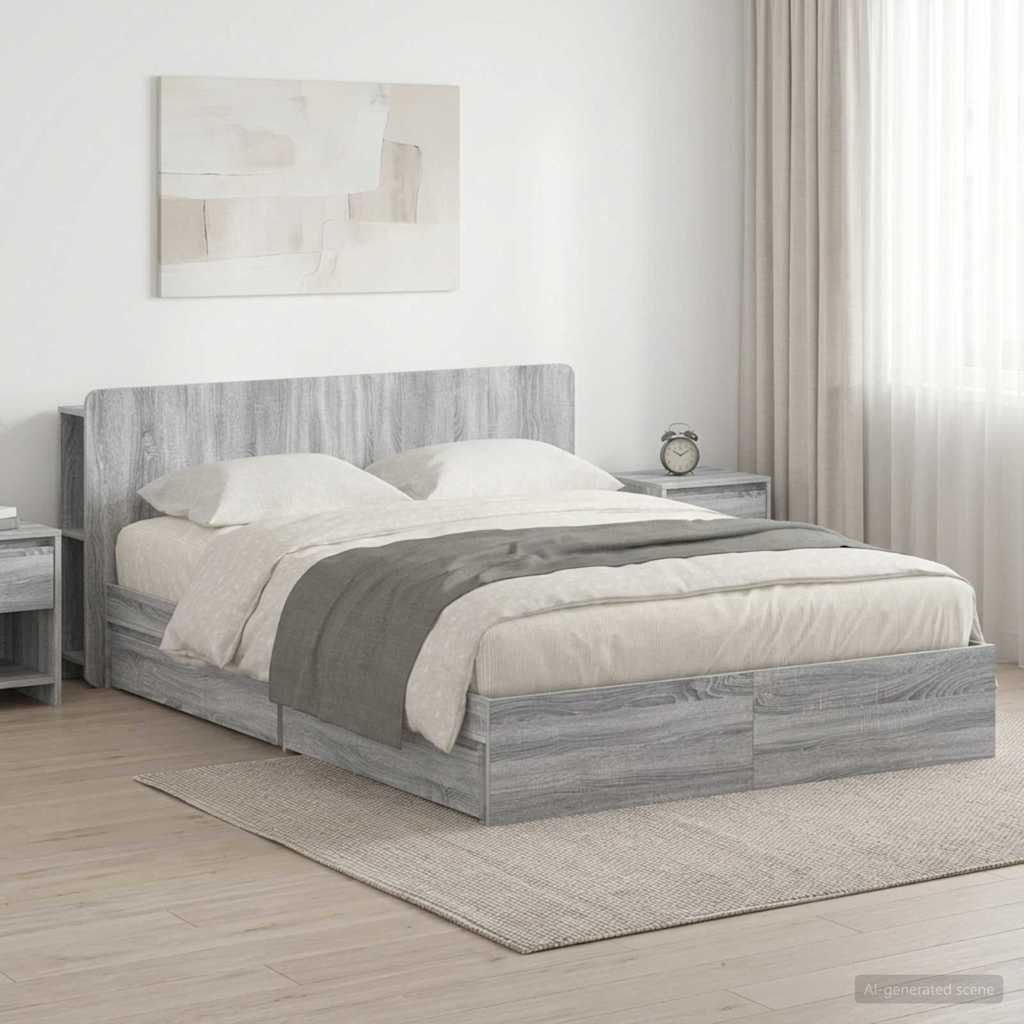 Bettgestell mit Stauraum Grau Sonoma 140 x 200 cm Holzwerkstoff
