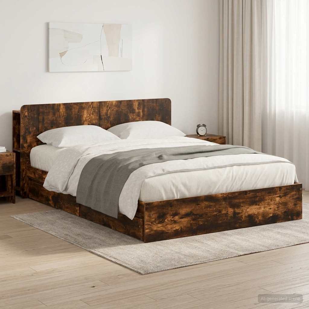 Bettgestell mit Stauraum Geräucherte Eiche 135 x 190 cm