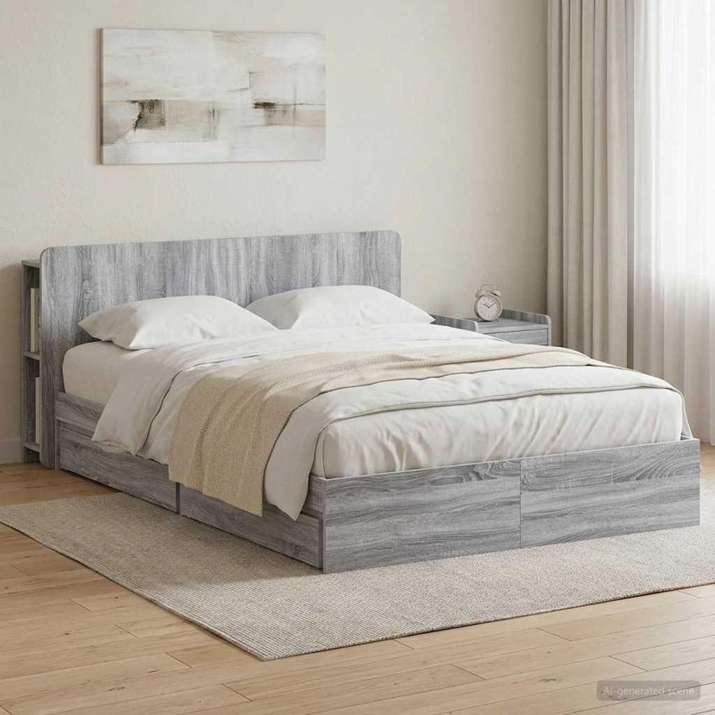 Bettgestell mit Stauraum Grau Sonoma 150 x 200 cm Holzwerkstoff