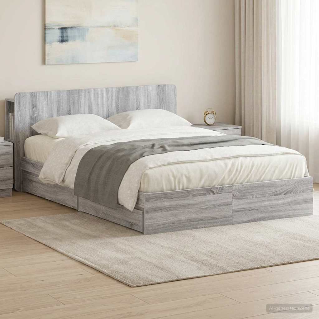 Bettgestell mit Stauraum Grau Sonoma 160 x 200 cm Holzwerkstoff
