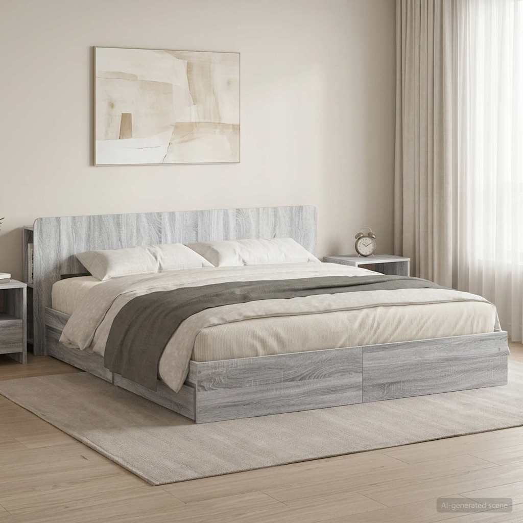 Bettgestell mit Stauraum Grau Sonoma 180 x 200 cm Holzwerkstoff