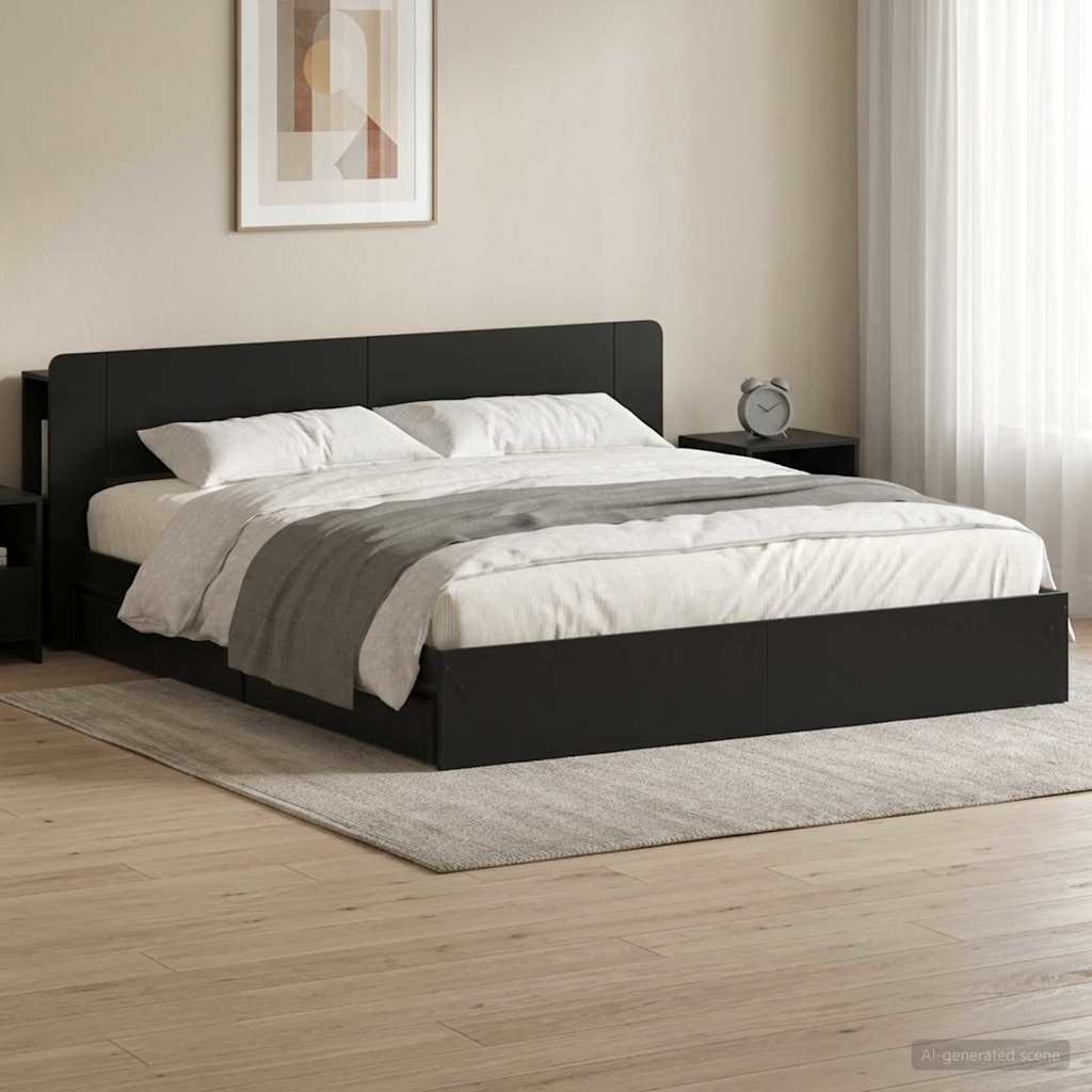 Bettgestell mit Stauraum Schwarz 200 x 200 cm Holzwerkstoff