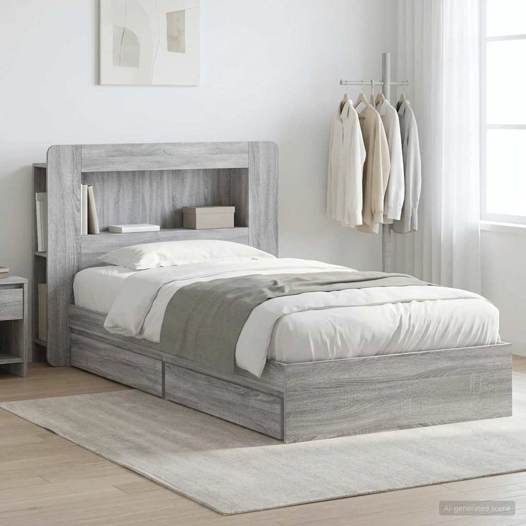 Bettgestell mit Stauraum Grau Sonoma 75 x 190 cm Holzwerkstoff