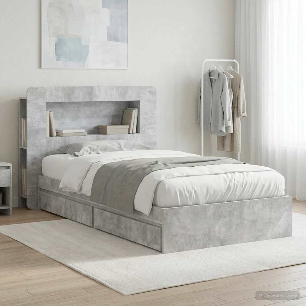 Bettgestell mit Stauraum Betongrau 90 x 190 cm Holzwerkstoff