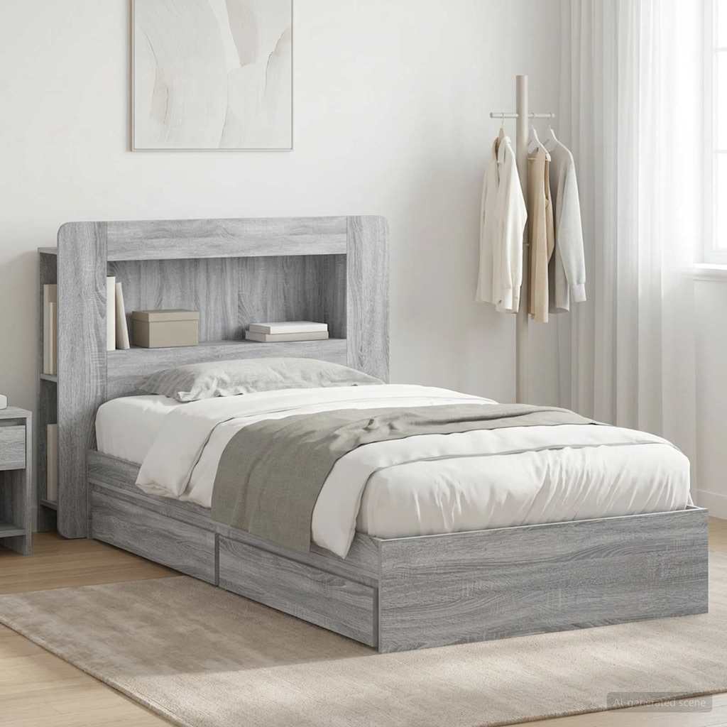 Bettgestell mit Stauraum Grau Sonoma 90 x 190 cm Holzwerkstoff