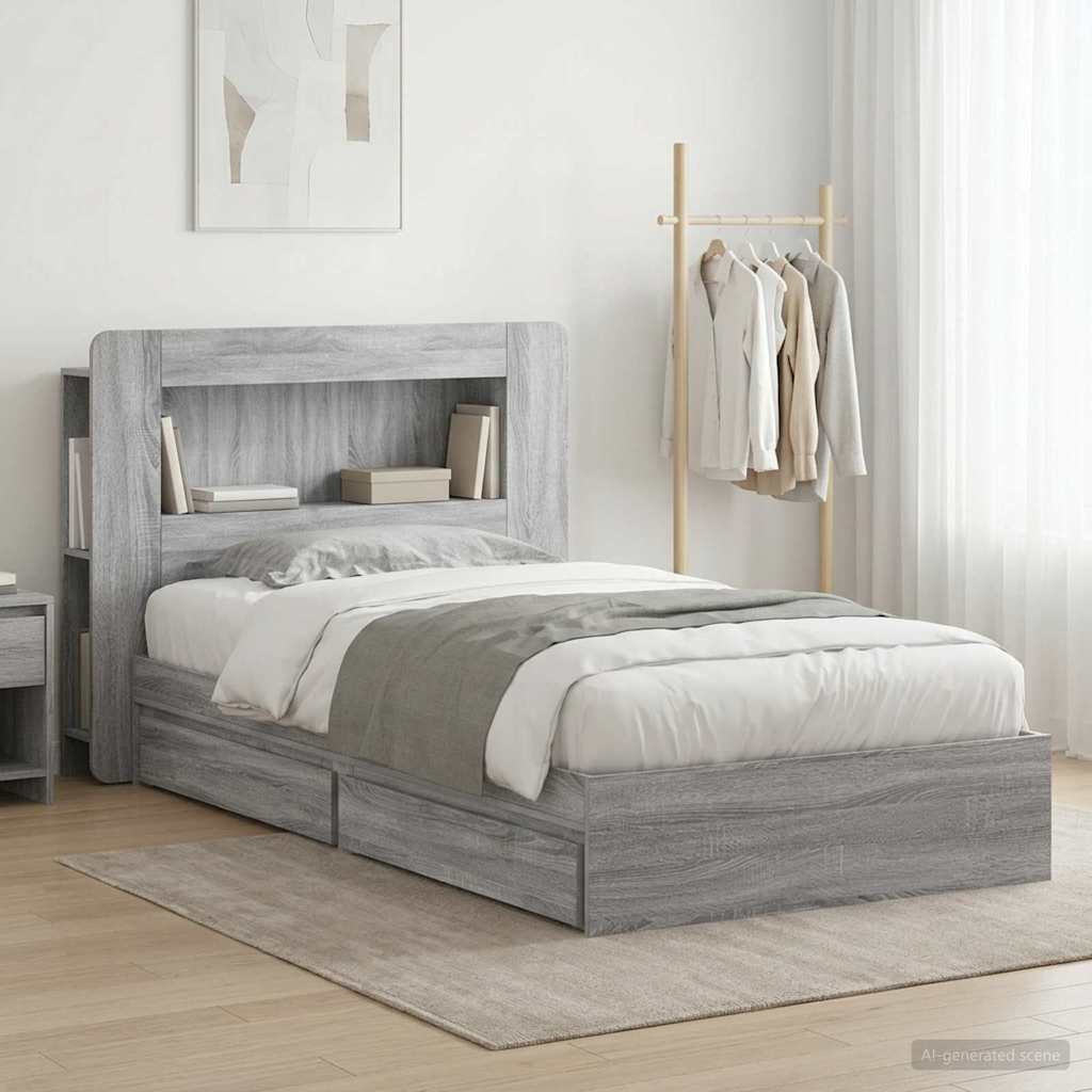 Bettgestell mit Stauraum Grau Sonoma 100 x 200 cm Holzwerkstoff