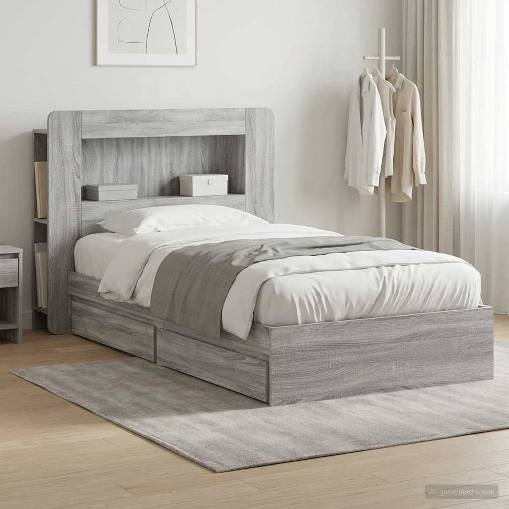 Bettgestell mit Stauraum Grau Sonoma 90 x 200 cm Holzwerkstoff