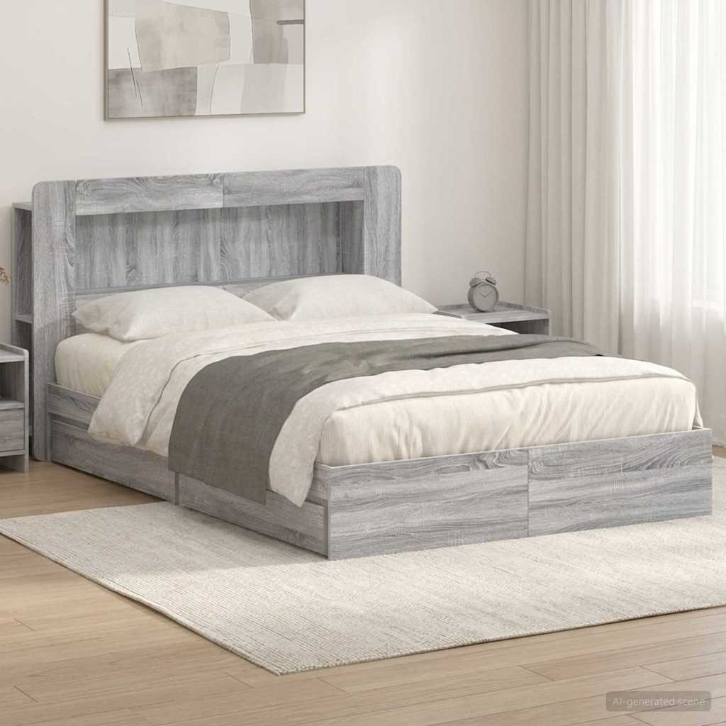 Bettgestell mit Stauraum Grau Sonoma 140 x 200 cm Holzwerkstoff
