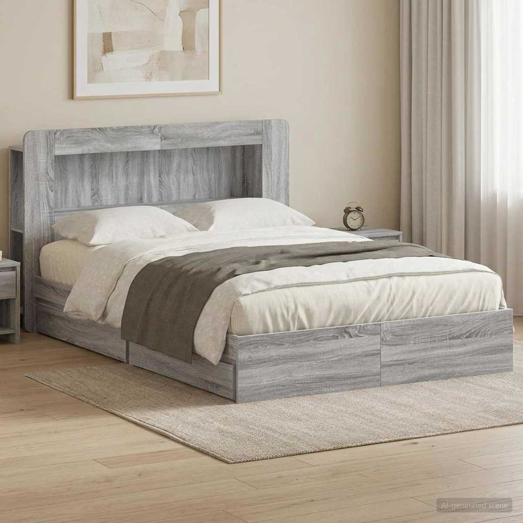 Bettgestell mit Stauraum Grau Sonoma 150 x 200 cm Holzwerkstoff