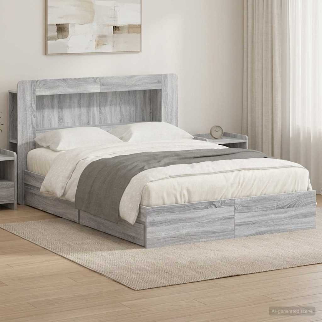 Bettgestell mit Stauraum Grau Sonoma 160 x 200 cm Holzwerkstoff
