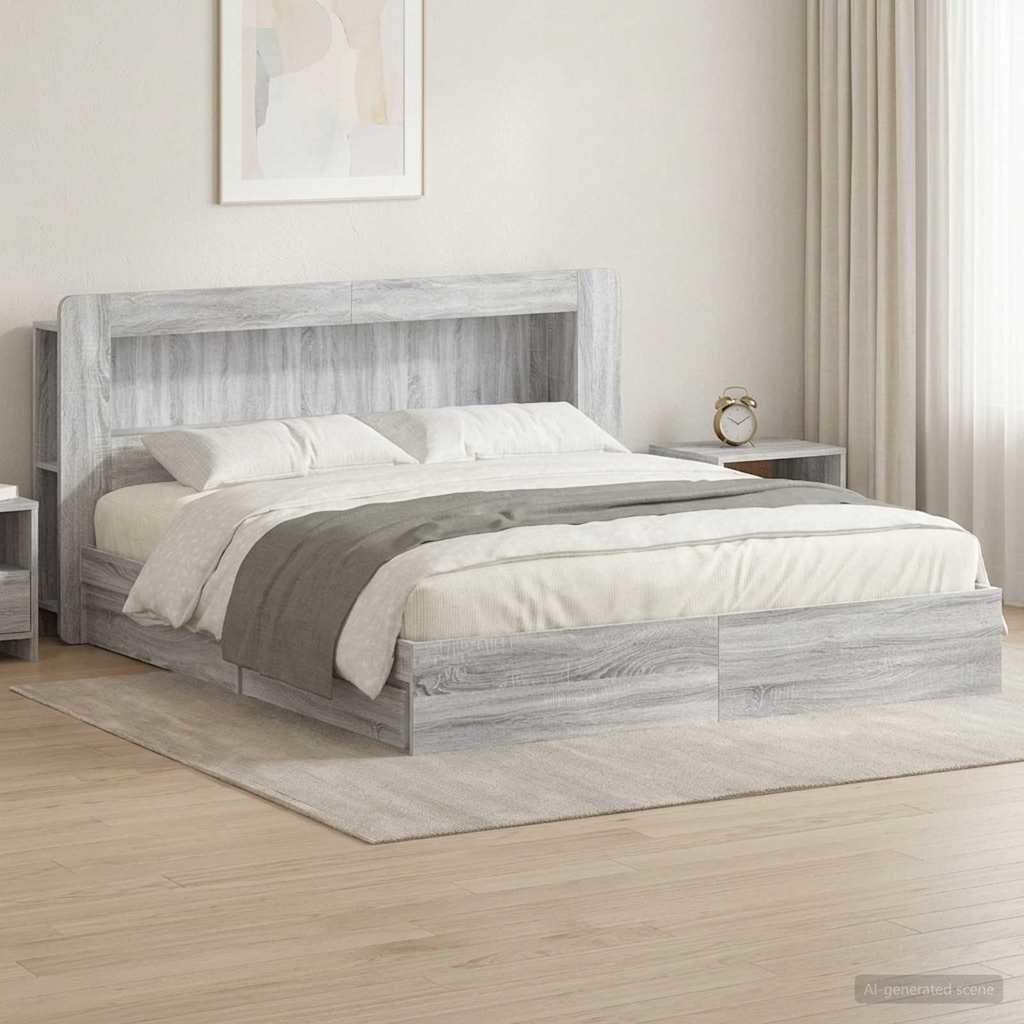 Bettgestell mit Stauraum Grau Sonoma 180 x 200 cm Holzwerkstoff