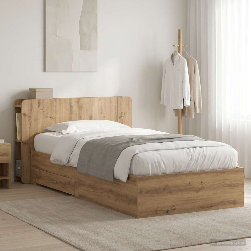 Bettgestell mit Stauraum mit Kopfteil Artisan-Eiche 80 x 200 cm